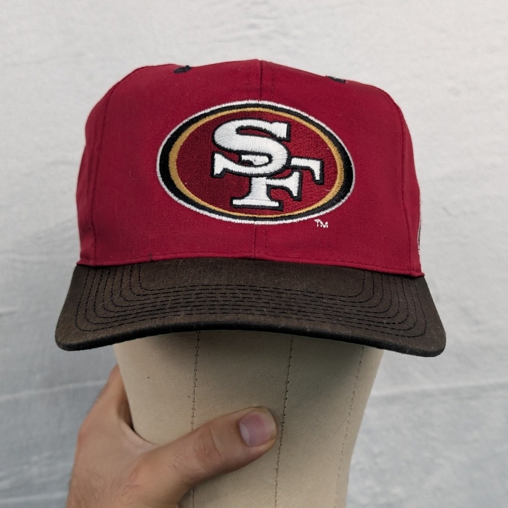 VTG San Francisco 49ers NFL Strapback Hat Cap Mens OS Plain Logo Red Black 90s